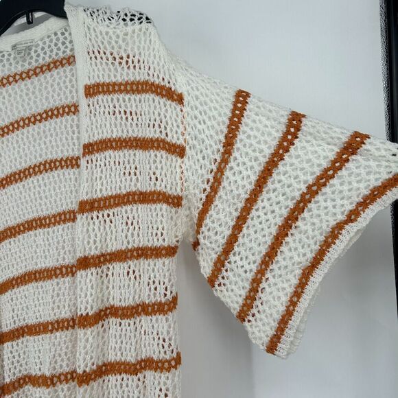 Cato Open Knit Crochet Duster Cardigan Open Front Stripe White Brown Size 22/24W - Picture 3 of 11